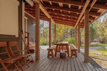 Tavastia Privacy's spacious covered terrace, directly accessible from the indoor sauna section.